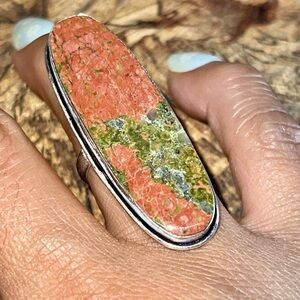 Oversized Unakite Ring Size 6